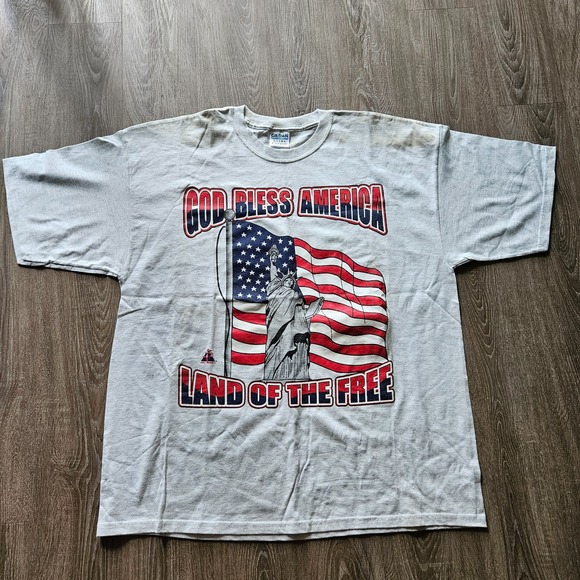 Other - Vintage Y2K God Bless America T Shirt XXL USA Flag‎ Statue Liberty 2XL Gray